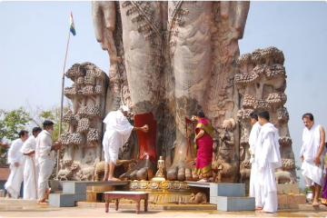Anointation of feet to Lord Sri Bahubali Swamy of Sri Kshetra Dharmasthala